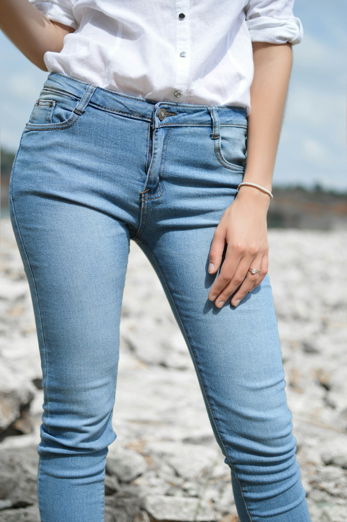 Woman in classic blue jeans